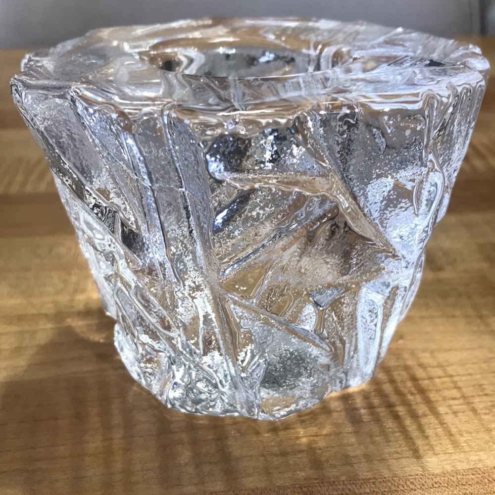 Orrefors Swedish ICEBERG Crystal Candle Holder Vintage 3” Icy Textured … - Picture 5 of 7